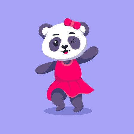 Cute Beautiful Panda Playing Cartoon Vectorのイラスト素材
