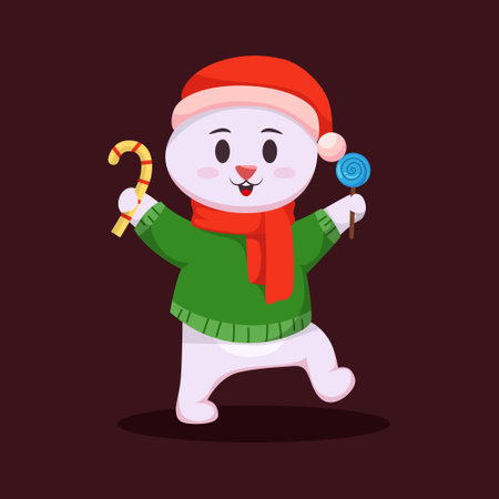 Cute Christmas Rabbit Cartoon Illustrationのイラスト素材