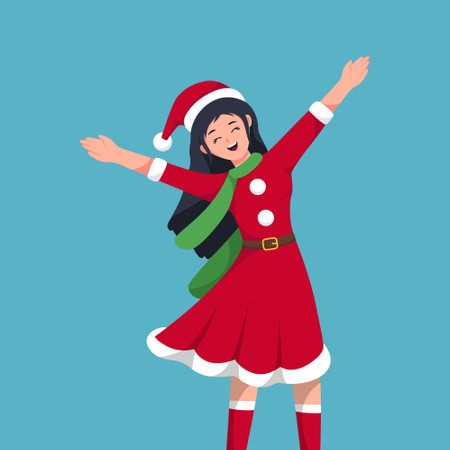 Happy Young Girl at Christmas Character Illustrationのイラスト素材