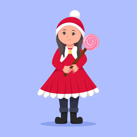 Cute Little Girl Holding Candy Character Illustrationのイラスト素材