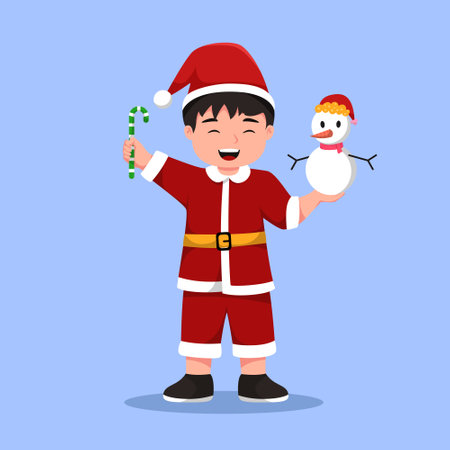 Little Boy with Santa Claus Costume Character Illustrationのイラスト素材