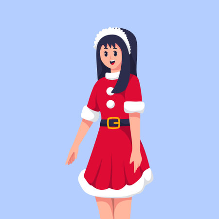 Young Girl Wearing Santa Claus Costume Character Illustrationのイラスト素材