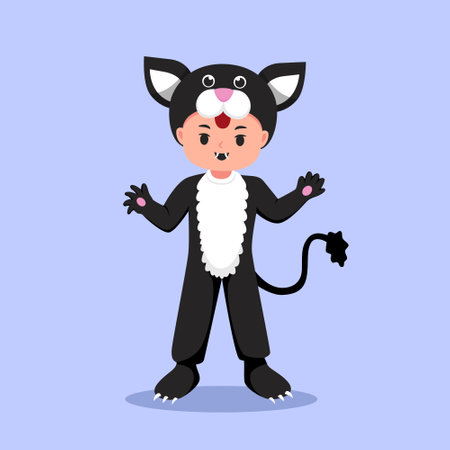 little Boy with Wolf Costume Cartoon Illustrationのイラスト素材