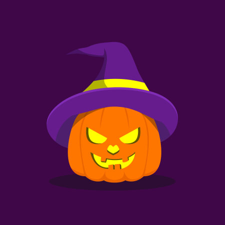 Scary Halloween Pumpkin with Light Inside Cartoon Illustrationのイラスト素材