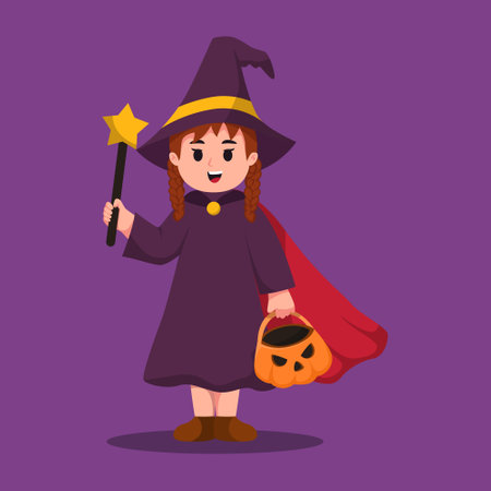 Little Girl with Witch Costume Character Illustrationのイラスト素材