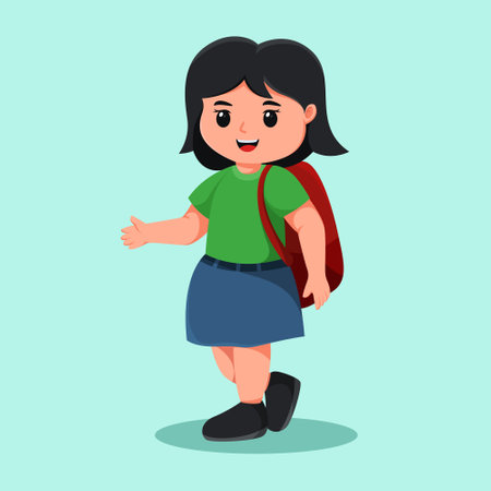 Cute Girl Back to School Cartoon Illustrationのイラスト素材