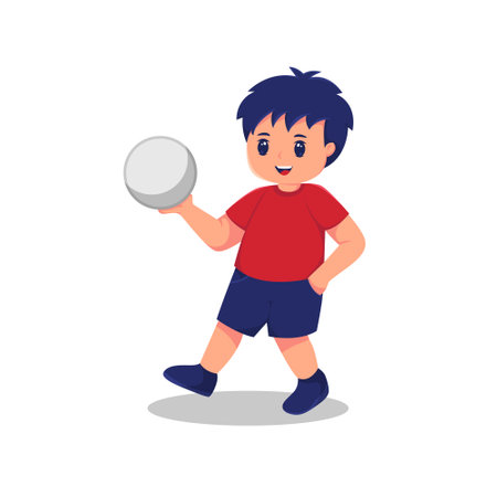 Cute Boy with Ball Cartoon Vector Illustrationのイラスト素材