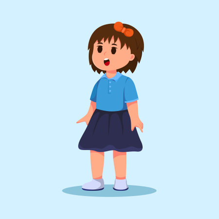 Cute Little Girl Standing in Floor Cartoon Vector Illustrationのイラスト素材