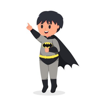 Cute Little Boy with Batman Suit Character Illustrationのイラスト素材