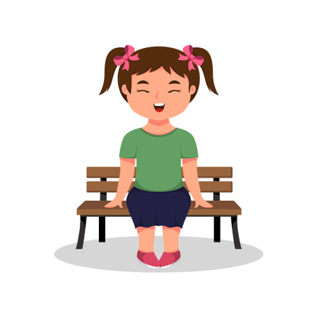 Cute Little Girl Sitting on Chair Cartoon Vector Illustrationのイラスト素材
