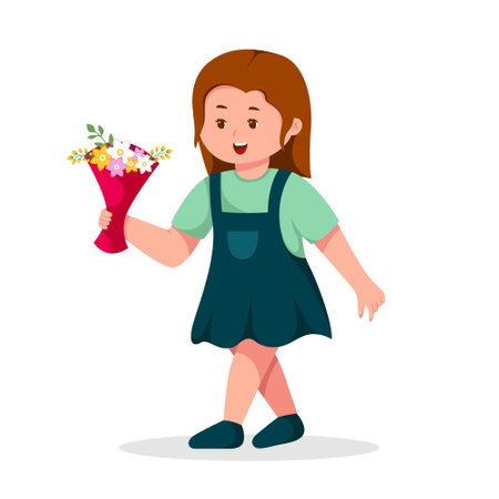 Little Girl Holding Flower Character Illustrationのイラスト素材