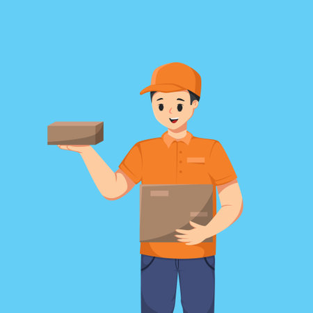 Courier with Package Character Illustrationのイラスト素材
