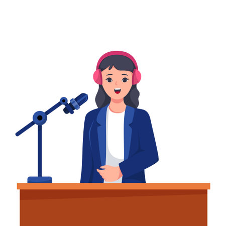 Female doing Podcast Character Illustrationのイラスト素材