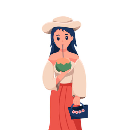 Tourist Traveling with a Coconut Illustrationのイラスト素材