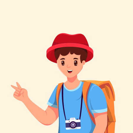 Young Man Traveling Character Design Illustrationのイラスト素材