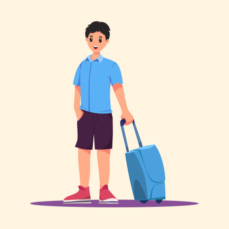 Tourist Traveler Carry a Suitcase Character Design Illustrationのイラスト素材