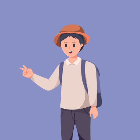 Young Man Tourist Traveler Character Illustration