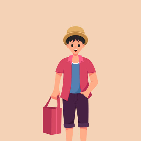 Handsome Tourist Carry a Backpack Character Design Illustrationのイラスト素材