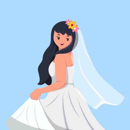 Illustration of Beautiful Girl with Dress Weddingのイラスト素材