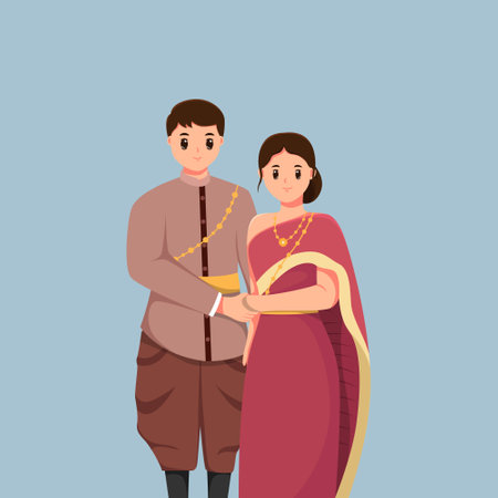 Thai Couple Wedding Character Design Illustrationのイラスト素材