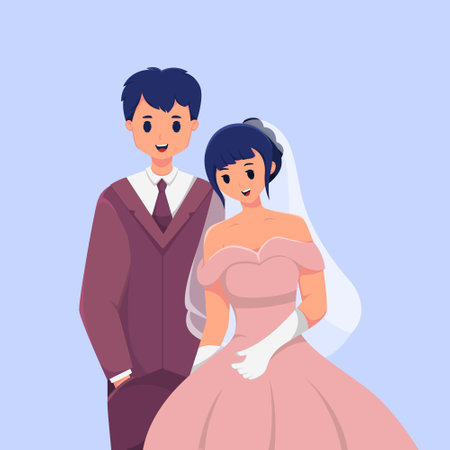 Couple Wedding Cartoon Character Illustrationのイラスト素材
