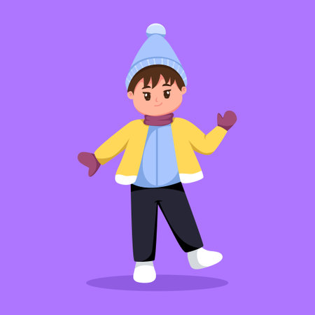 Little Boy Wearing Jacket Cartoon Vector Illustrationのイラスト素材