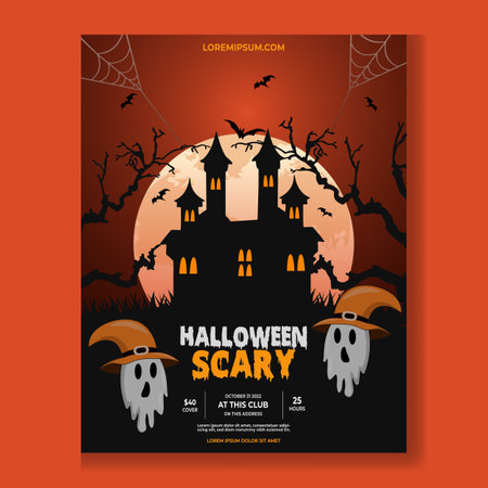 Halloween Scary with Ghost Poster Designのイラスト素材