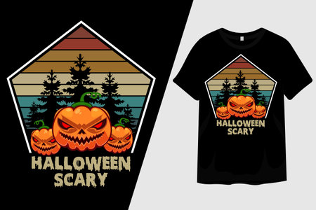 Halloween Scary with Pumpkin T Shirt Designのイラスト素材