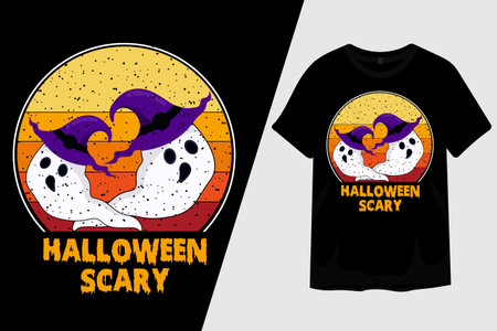 Halloween Scary with Ghost T Shirt Designのイラスト素材