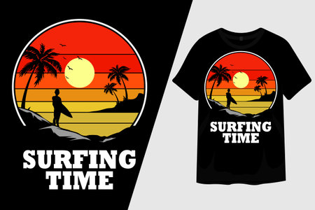 Surfing Time Retro Vintage T Shirt Designのイラスト素材