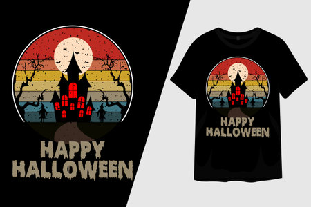 Halloween Night Scary Retro Vintage T Shirt Designのイラスト素材