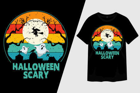 Halloween Night Scary with Ghost T Shirt Designのイラスト素材