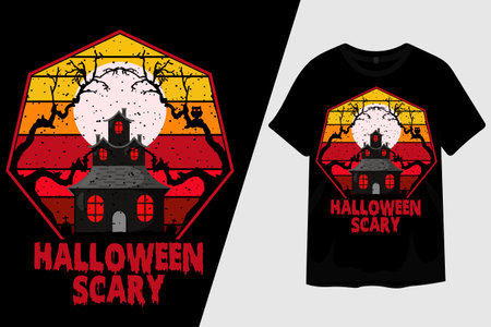 Halloween Night Scary Retro Vintage T Shirt Designのイラスト素材
