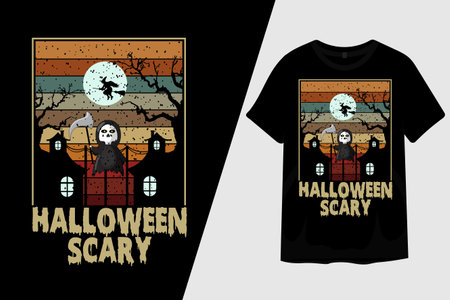 Halloween Night Scary Retro Vintage T Shirt Designのイラスト素材