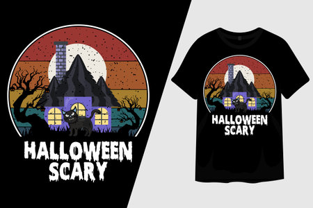 Halloween Night Scary Retro Vintage T Shirt Designのイラスト素材