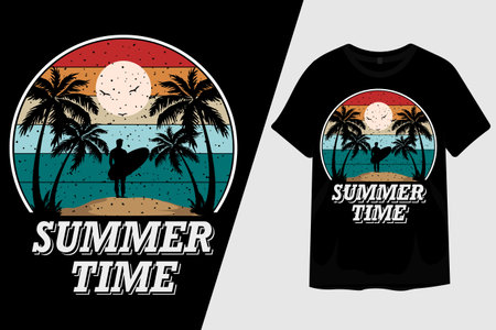 Summer Time Retro Vintage T Shirt Designのイラスト素材