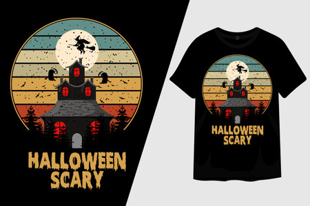Halloween Night Scary Retro Vintage T Shirt Designのイラスト素材