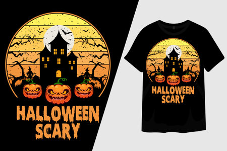 Halloween Scary with Pumpkin T Shirt Designのイラスト素材