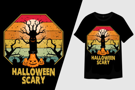 Halloween Night Scary Retro Vintage T Shirt Designのイラスト素材