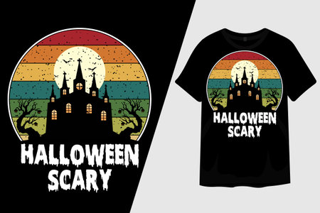 Halloween Scary Castle Silhouette T Shirt Designのイラスト素材