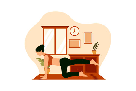 Indoor Yoga Flat Design Illustrationのイラスト素材
