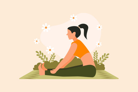 Outdoor Yoga Flat Design Illustrationのイラスト素材