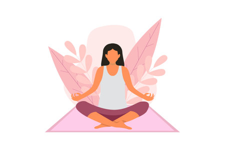 Woman Doing Yoga Flat Design Illustrationのイラスト素材