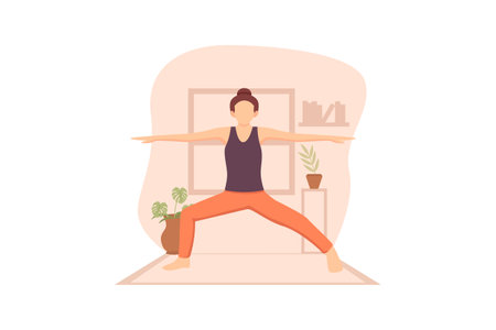 Woman Doing Yoga Flat Design Illustrationのイラスト素材