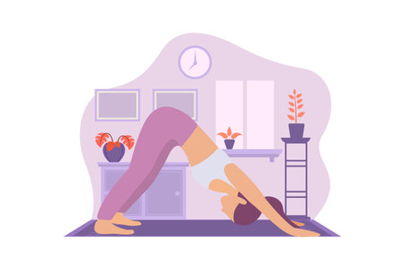Indoor Yoga Flat Design Illustrationのイラスト素材