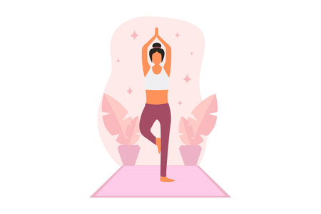 Woman Doing Yoga Flat Design Illustrationのイラスト素材