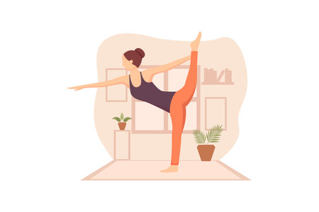 Woman Doing Yoga Flat Design Illustrationのイラスト素材