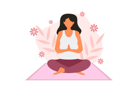 Woman Doing Yoga Flat Design Illustrationのイラスト素材