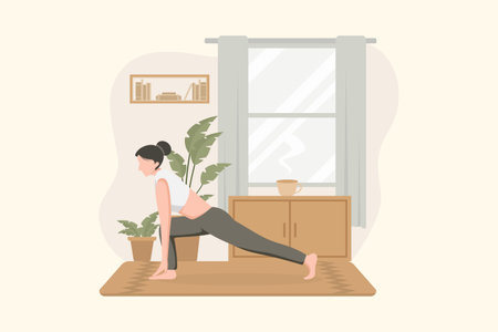 Woman Practicing Yoga Flat Designのイラスト素材