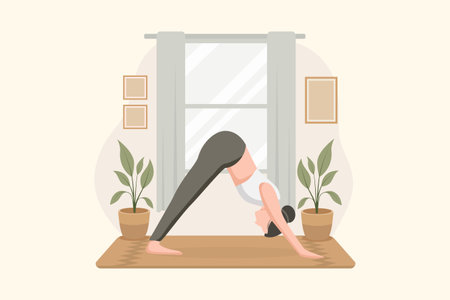 Woman Practicing Yoga Flat Designのイラスト素材